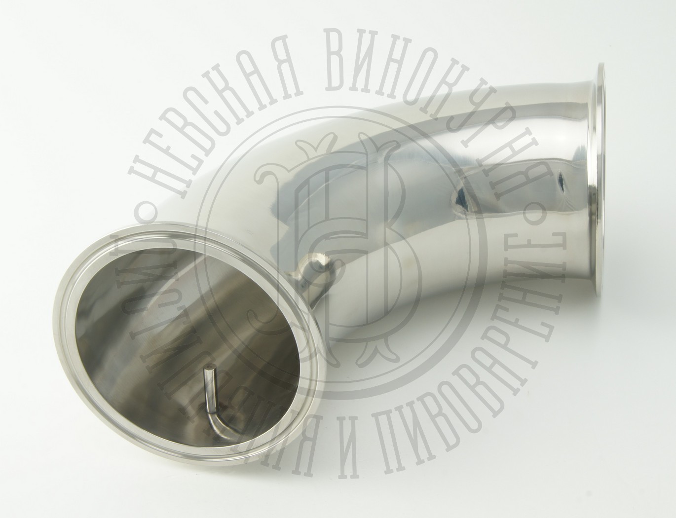 Труба УГОЛ 90 град. под кламп-соединение 4 дюйма с гильзой под термометр, нержавейка