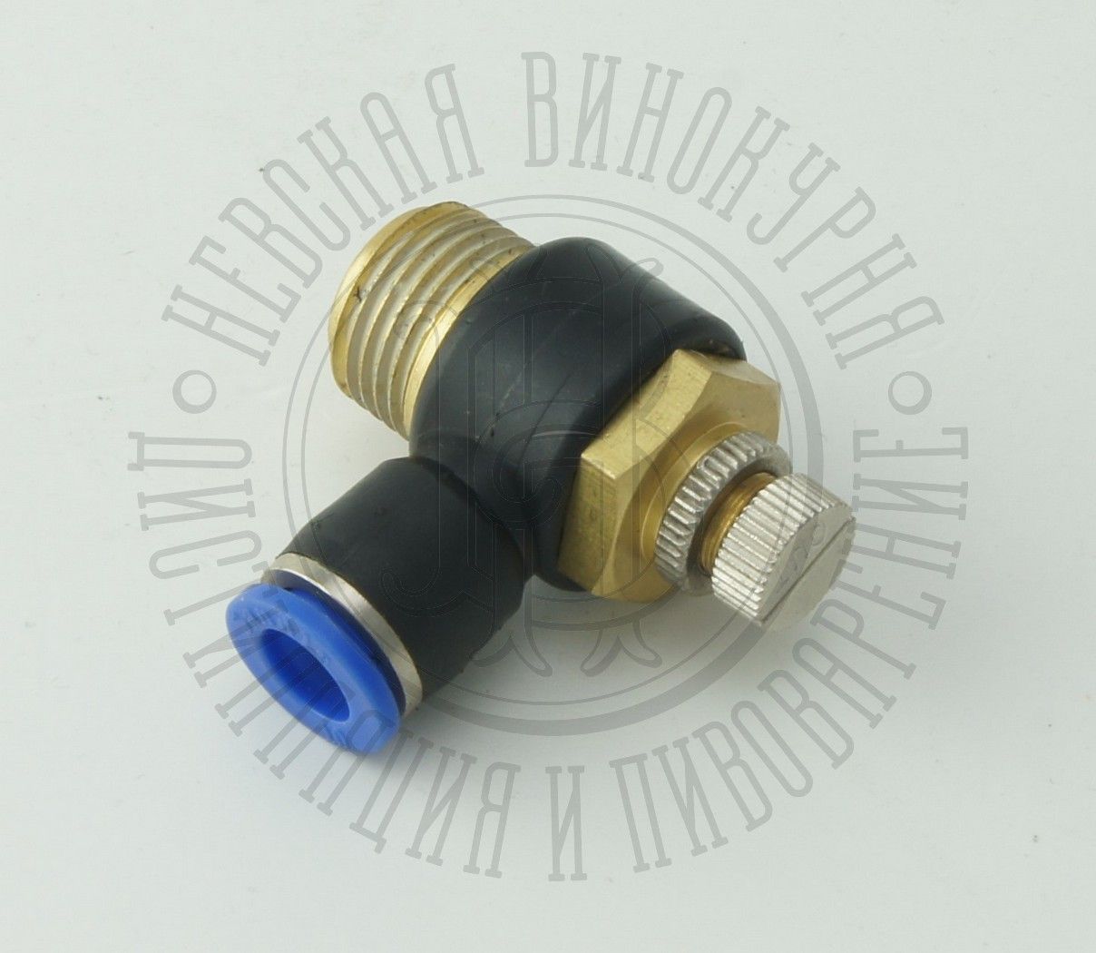 Фитинг-быстросъем "КРАН угловой" для шланга d 10 мм с наружной резьбой 1/2 дюйма, латунь и пластик